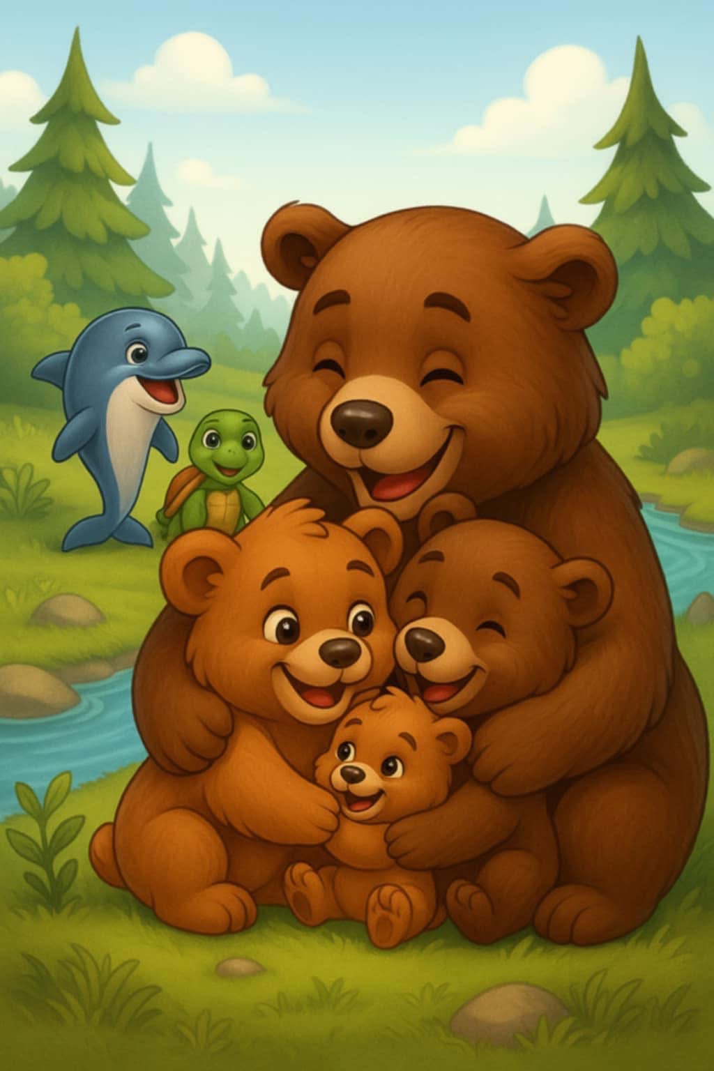 Lulo wraca do swojej rodziny, a w tle stoją Nubo i Tari