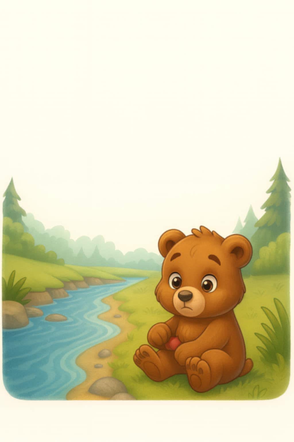 Smutny Lulo siedzi przy potoku z opatrzoną łapką