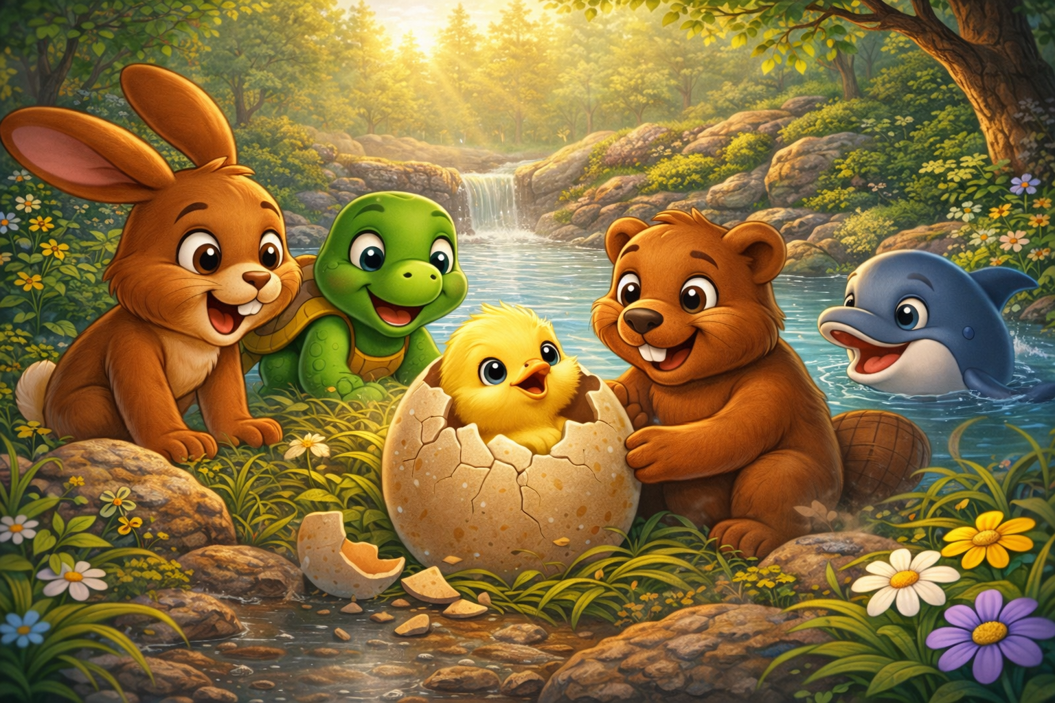 Jajeczko zaczyna pękać i wykluwa się kurczaczek